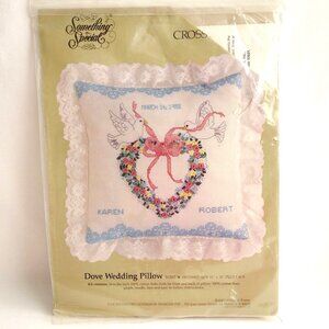 Vintage 1988 Candamar Deigns Dove Wedding Pillow Cross Stitch Kit‎ 12" x 12"